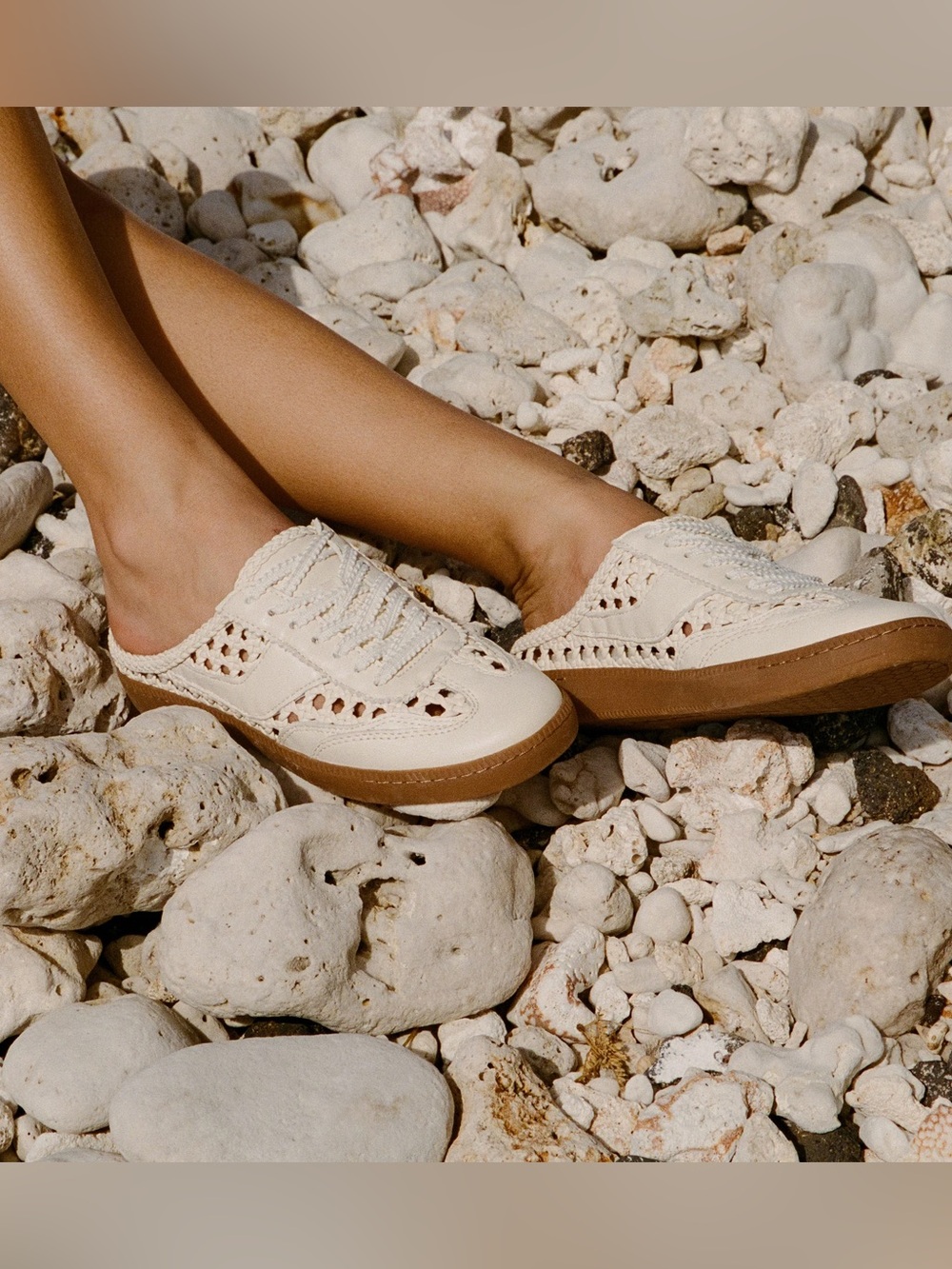 dolce vita: White Braided Lace-Up Sneakers with Brown Sole